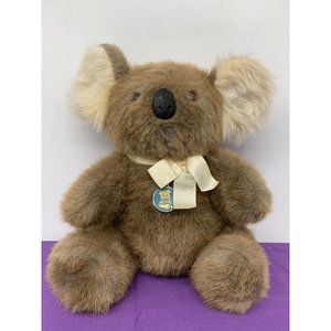 Dakin 1986 Brown Koala 12” Brown Plastic Eyes 1980's Vintage Cream Bow